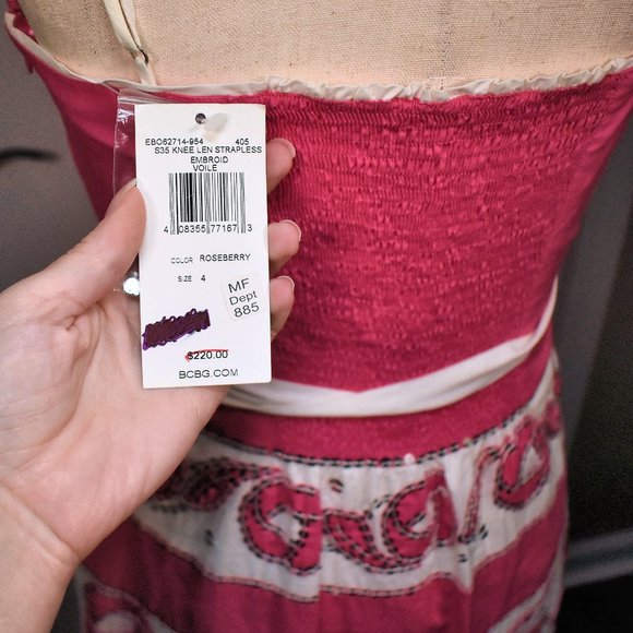 NWT BCBGMAXAZRIA Sequin Rose Dress - Spaghetti Strap Pink & White Striped Size 4 - Picture 9 of 9